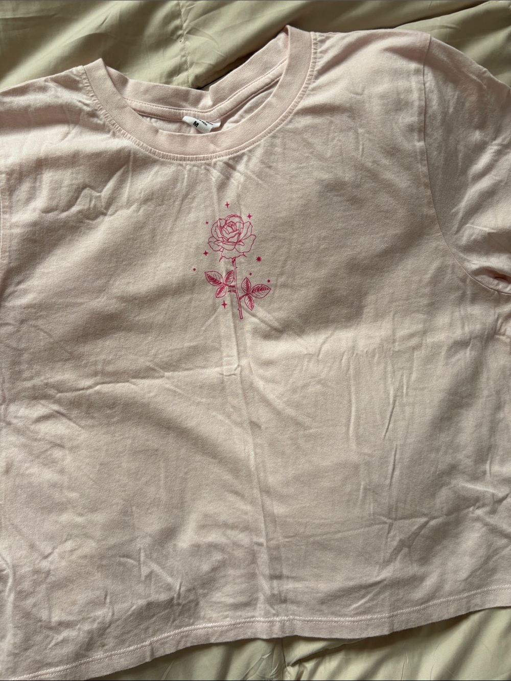 Women’s Pink Crop Top Graphic Tee Angel Number 333 Rose Sparkles Butterflies - Picture 8 of 9